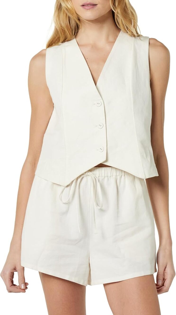 BRAND NEW ~ NWT ~ The Drop Women's ESMA White Lined Linen Vest ~ Plus Size 3X